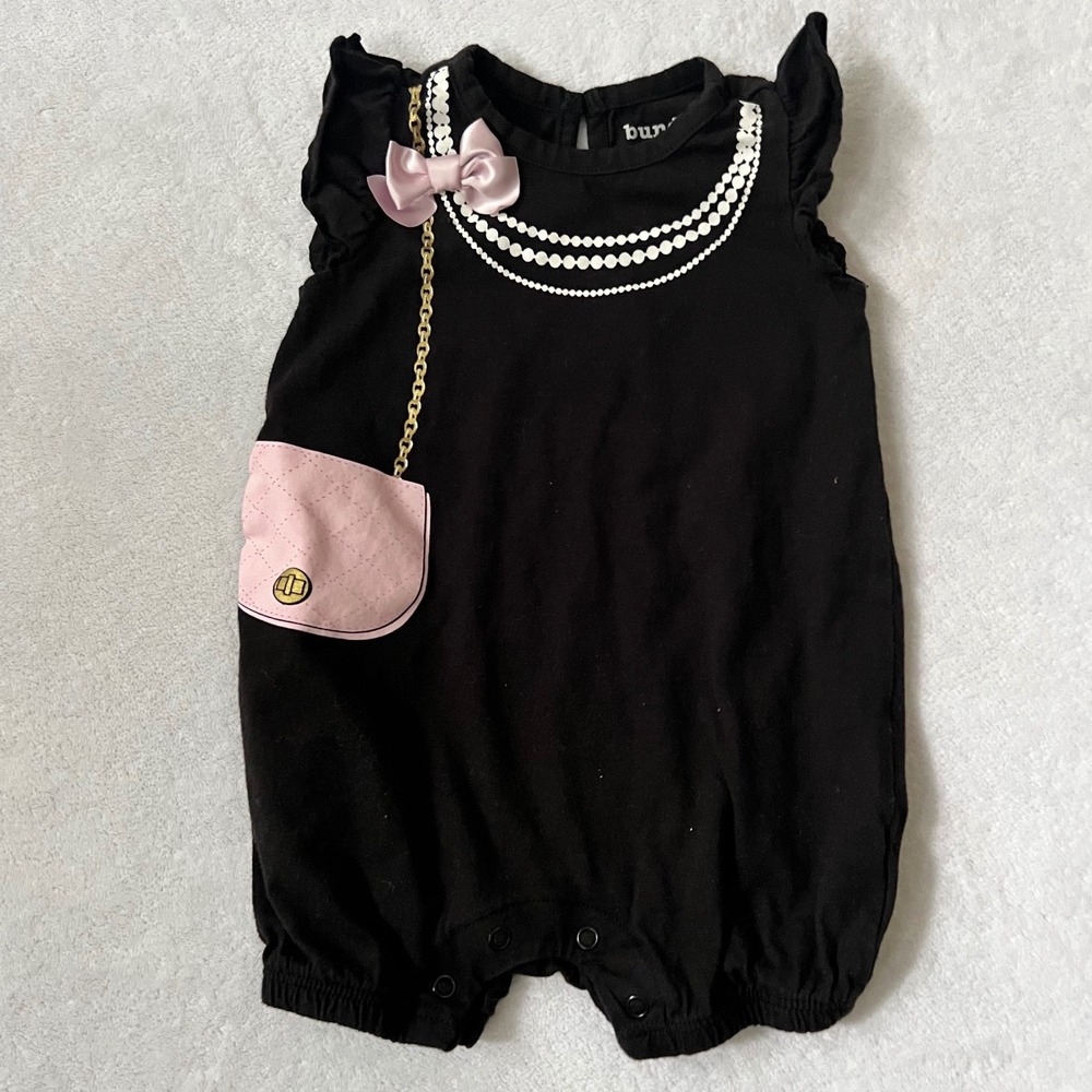 Bundles Baby Place Romper Black Pink Pearl Purse Graphic 3-6M